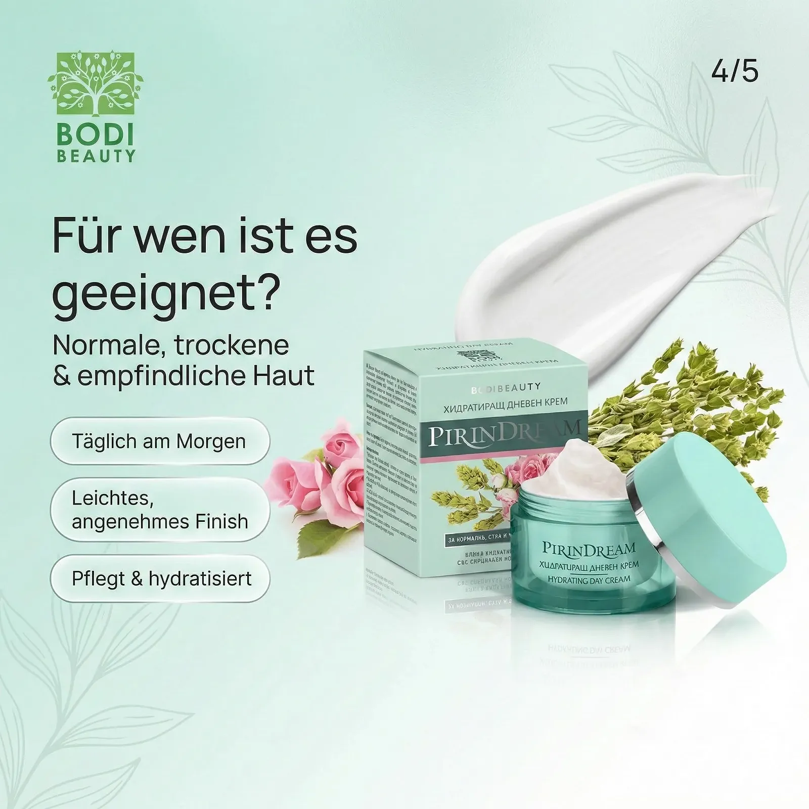 Денний крем Hydrating з гіалуроновою кислотою, цікою, мурсальським чаєм та дамаською трояндою, колагеном та еластином для нормальної, сухої та чутливої шкіри 50 мл, фото №5 Денний крем Hydrating з гіалуроновою кислотою, цікою, мурсальським чаєм та дамаською трояндою, колагеном та еластином для нормальної, сухої та чутливої шкіри 50 мл, фото №5