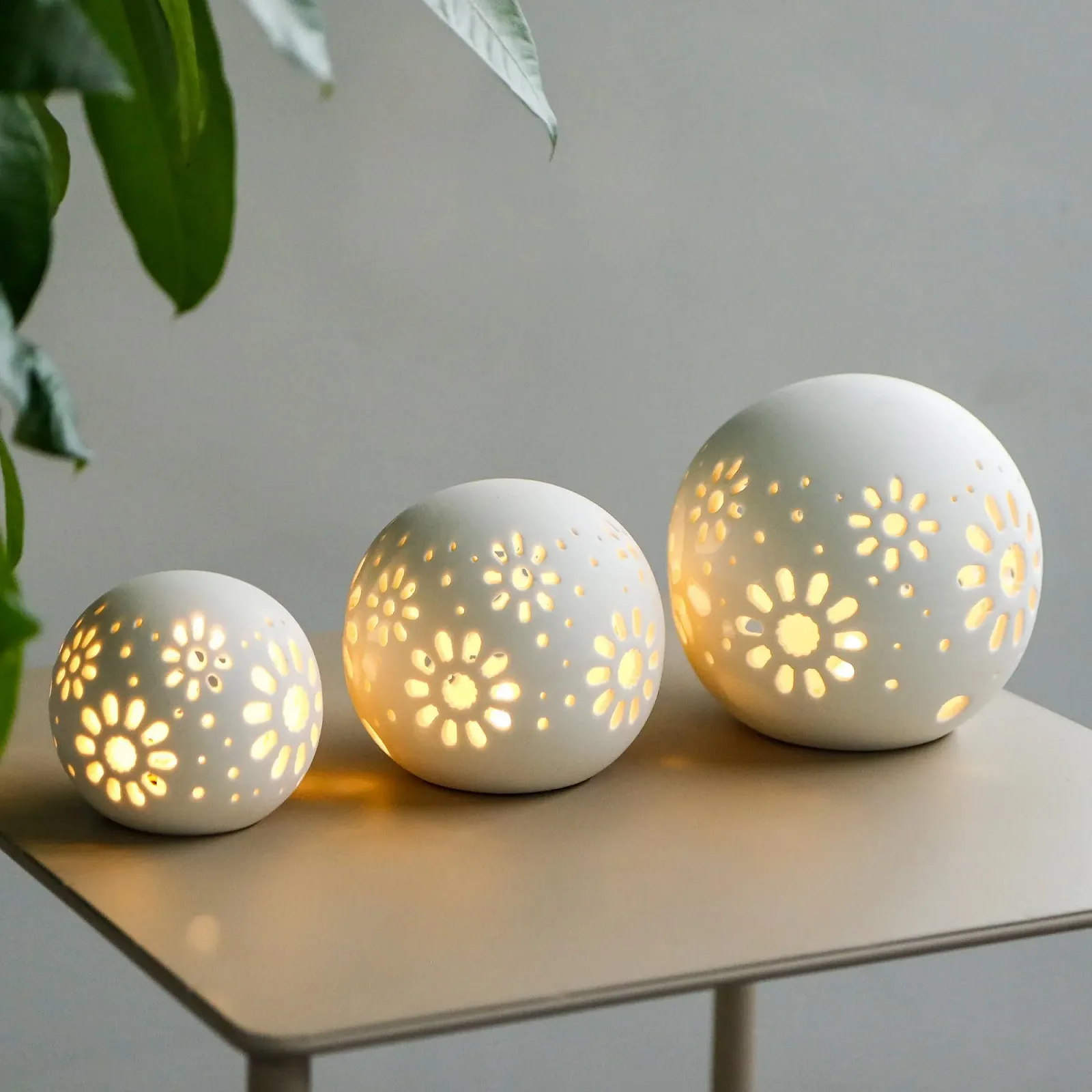 Настільні лампи JHY DESIGN набір з 3 шт керамічні висота 10 см на батарейках квітковий візерунок бездротові Egg, фото №4