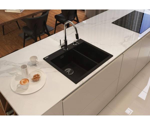 Deante Змішувач для кухні Aster довж виливу 206мм поворотний 1важіль хром-чорний, фото №2