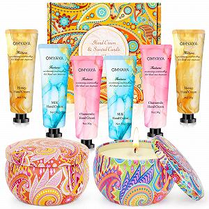 Крем для рук, подарочный набор для женщин, рождественский подарочный набор, рождественские подарки для мамы, подруги и сестры, включает 2 ароматические свечи для снятия стресса, 6 кремов для рук для ухода за руками - Фото 1