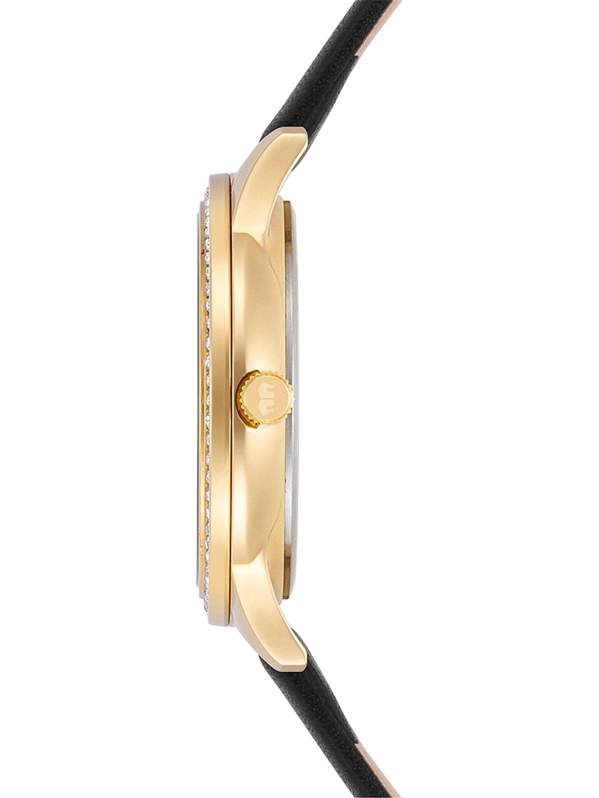 Женские часы Rhodenwald & Söhne, аналоговые, кварцевые, многофункциональные, 10010432, черные, с кристаллами, золотой, с ремешком из натуральной кожи, фото №2