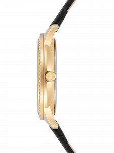 Женские часы Rhodenwald & Söhne, аналоговые, кварцевые, многофункциональные, 10010432, черные, с кристаллами, золотой, с ремешком из натуральной кожи synthetic.ua - Фото 1