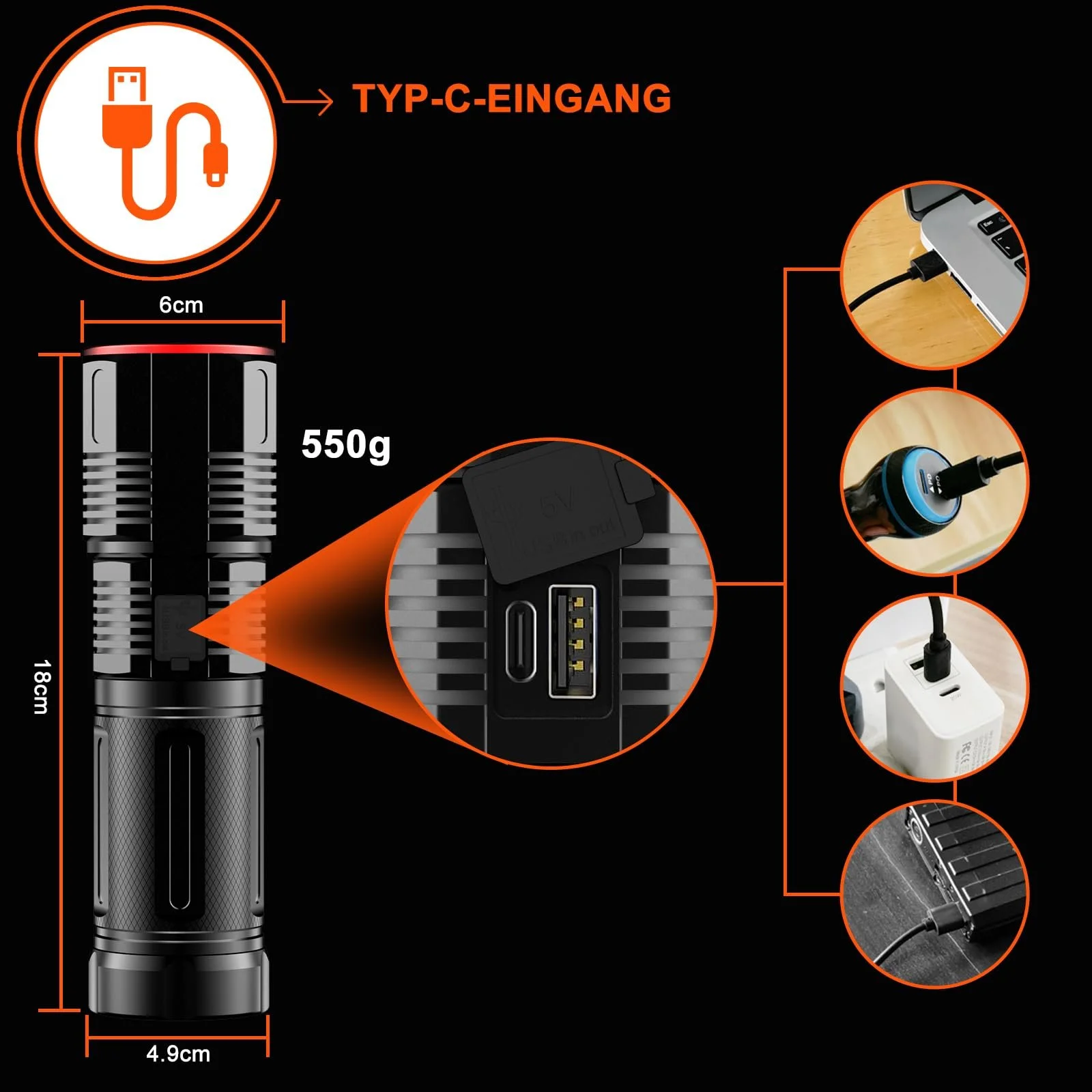 Перезаряджуваний LED ліхтар, надзвичайно яскравий 1000000 люмен, тактичний військовий для надзвичайних ситуацій на відкритому повітрі та кемпінгу, фото №5
