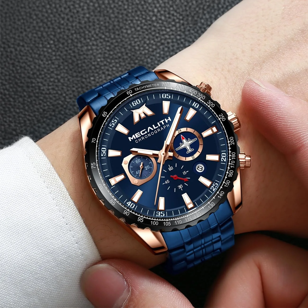 Годинник MEGALITH Чоловічий з нержавіючої сталі Хронограф Великий з датою, фото №8