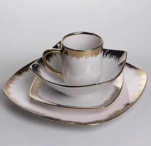 Сервіз на 2 персон. 24 предмети з золотою оконтовкою - Фото 1