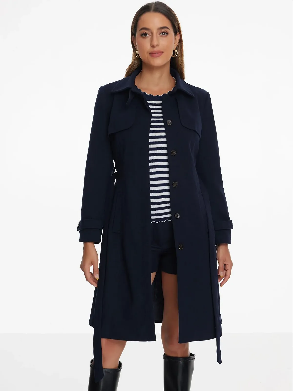 Пальто Allegra K Зимнее Однобортное Классическое Длинный Рукав, фото №2