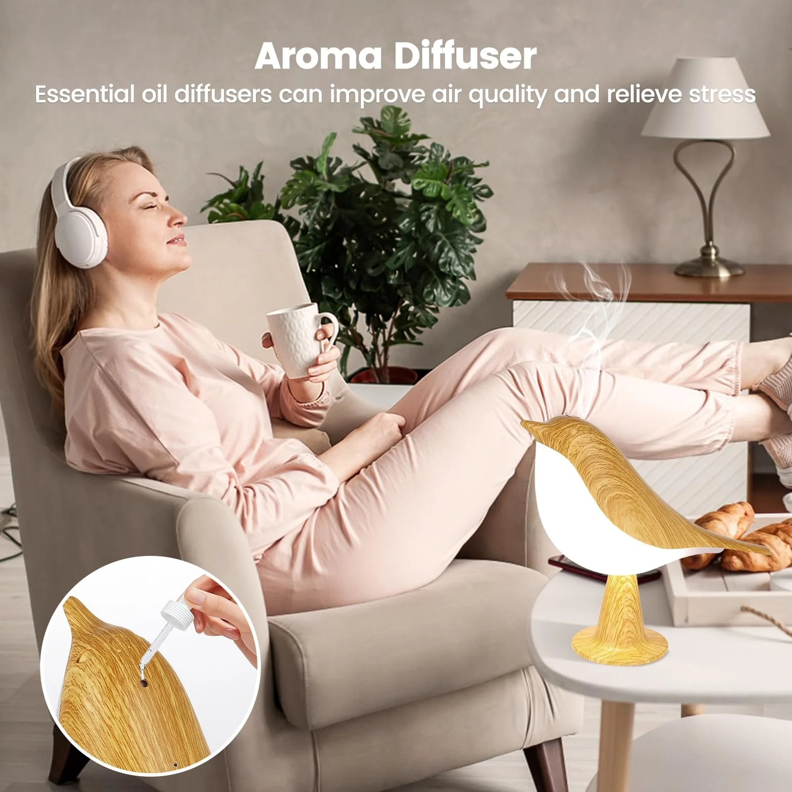 Настільна лампа LED Бездротова Акумуляторна 1800 мАг Птах Біла, фото №7