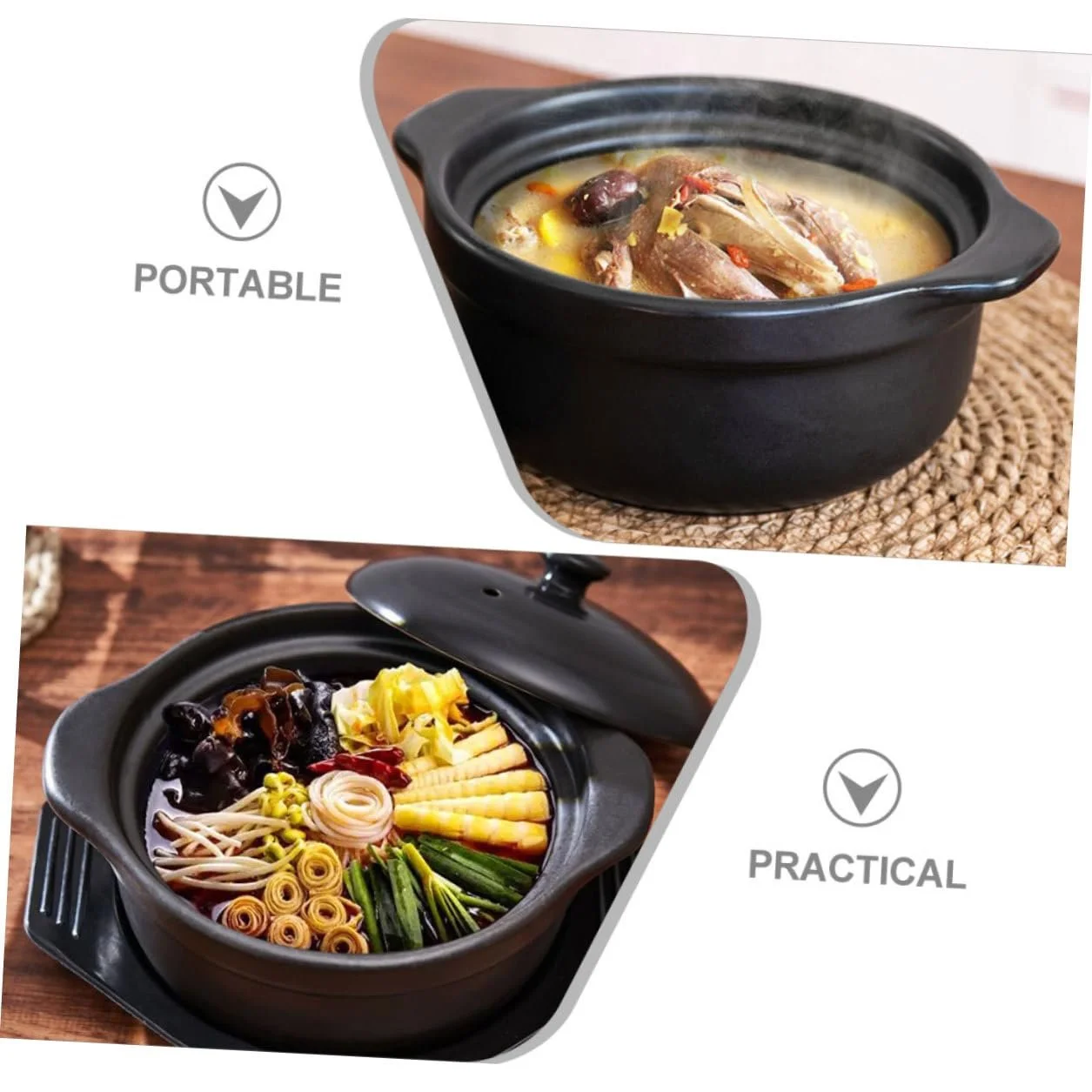 Керамічна каструля BESPORTBLE термостійка з кришкою та подвійною ручкою для дому, фото №8