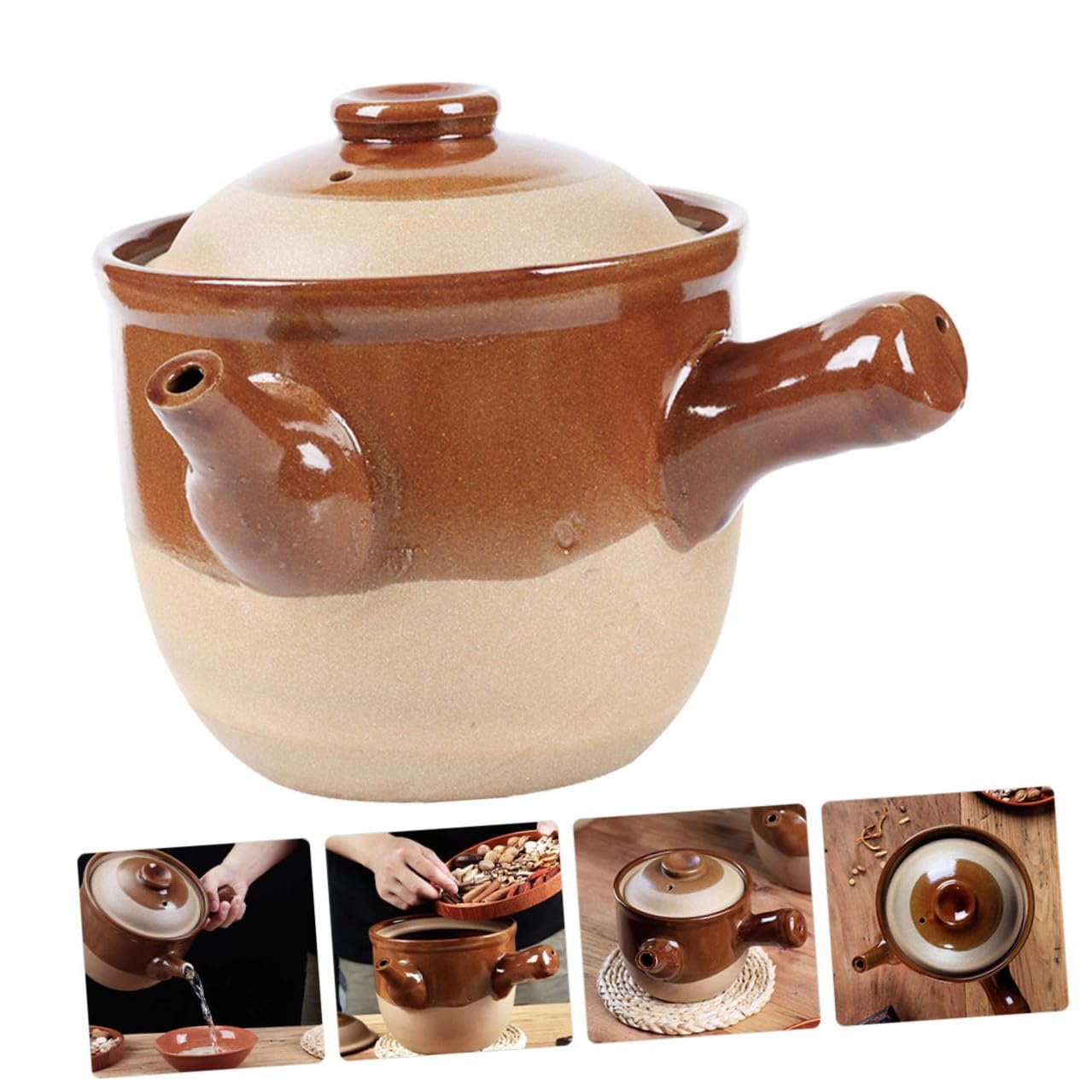 Глиняный горшок Lurrose Термостойкий для открытого огня с ручкой, фото №3