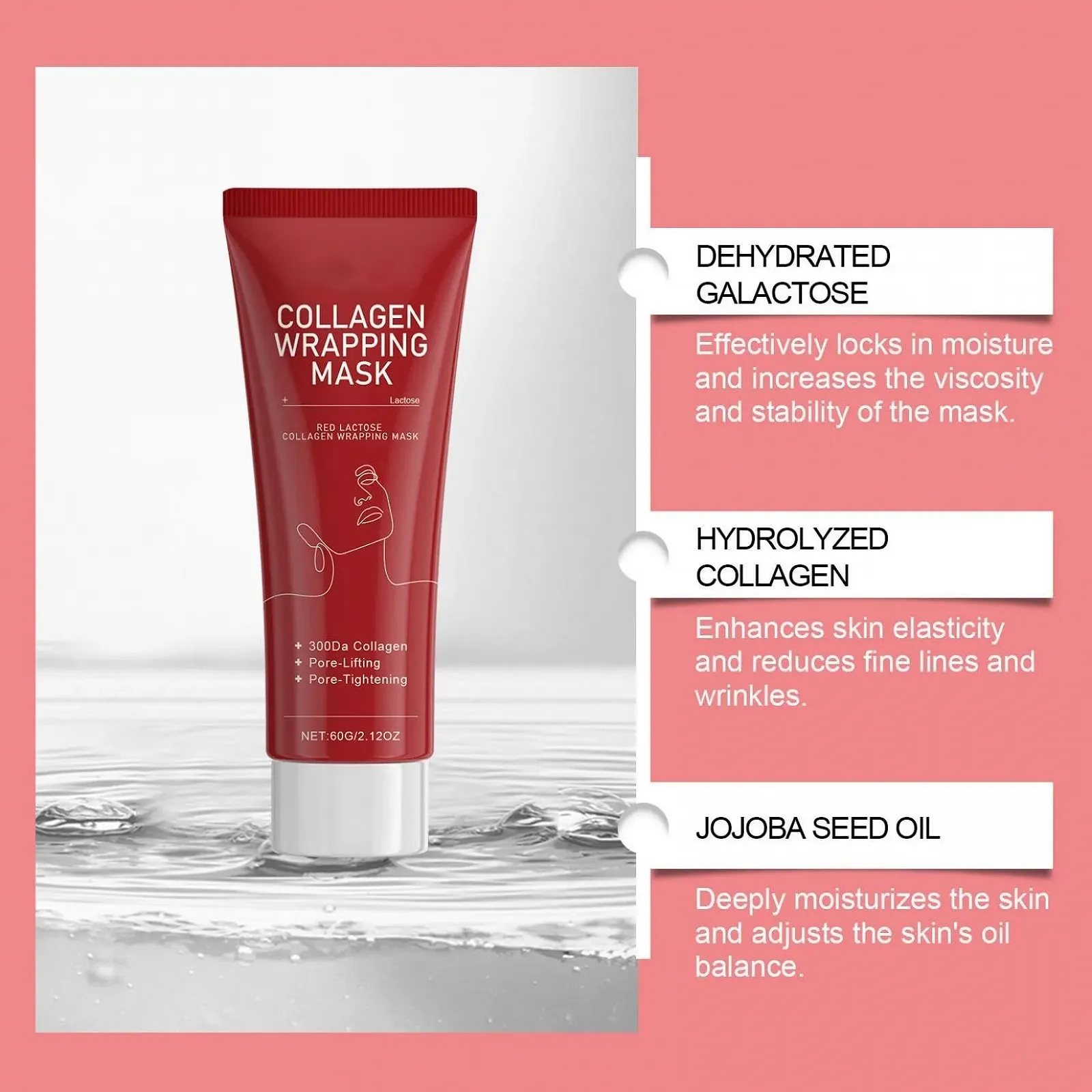 Маска для обличчя Red Lacto Collagen Wrapping, для догляду за шкірою обличчя (3 штуки), фото №7