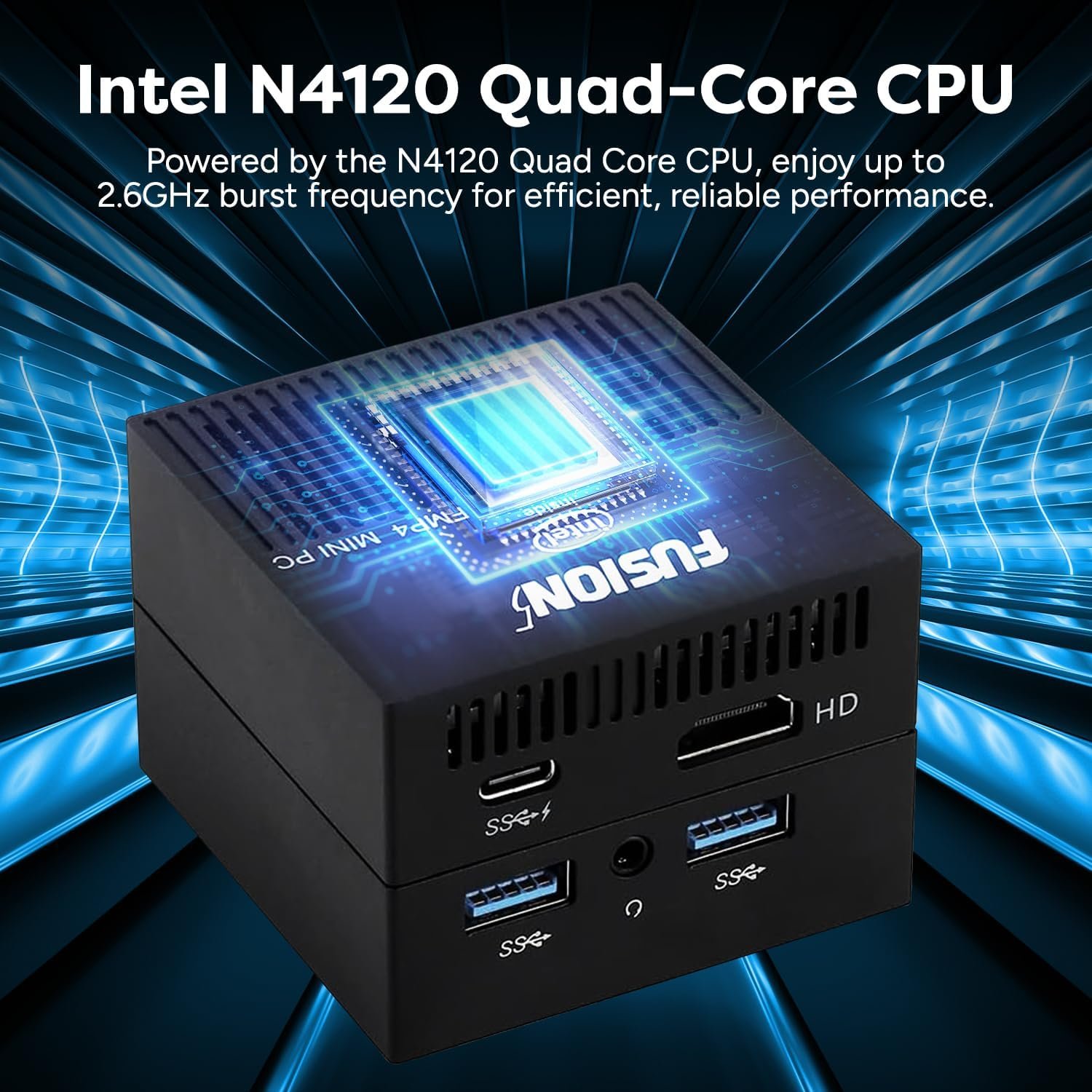 Міні ПК Fusion5 FMP4 / Intel N4120 / RAM 8GB / SSD 128GB / 1 x HDMI / Wi-Fi 5 / Bluetooth 4.2 / Windows 11 Home / Чорний, фото №6