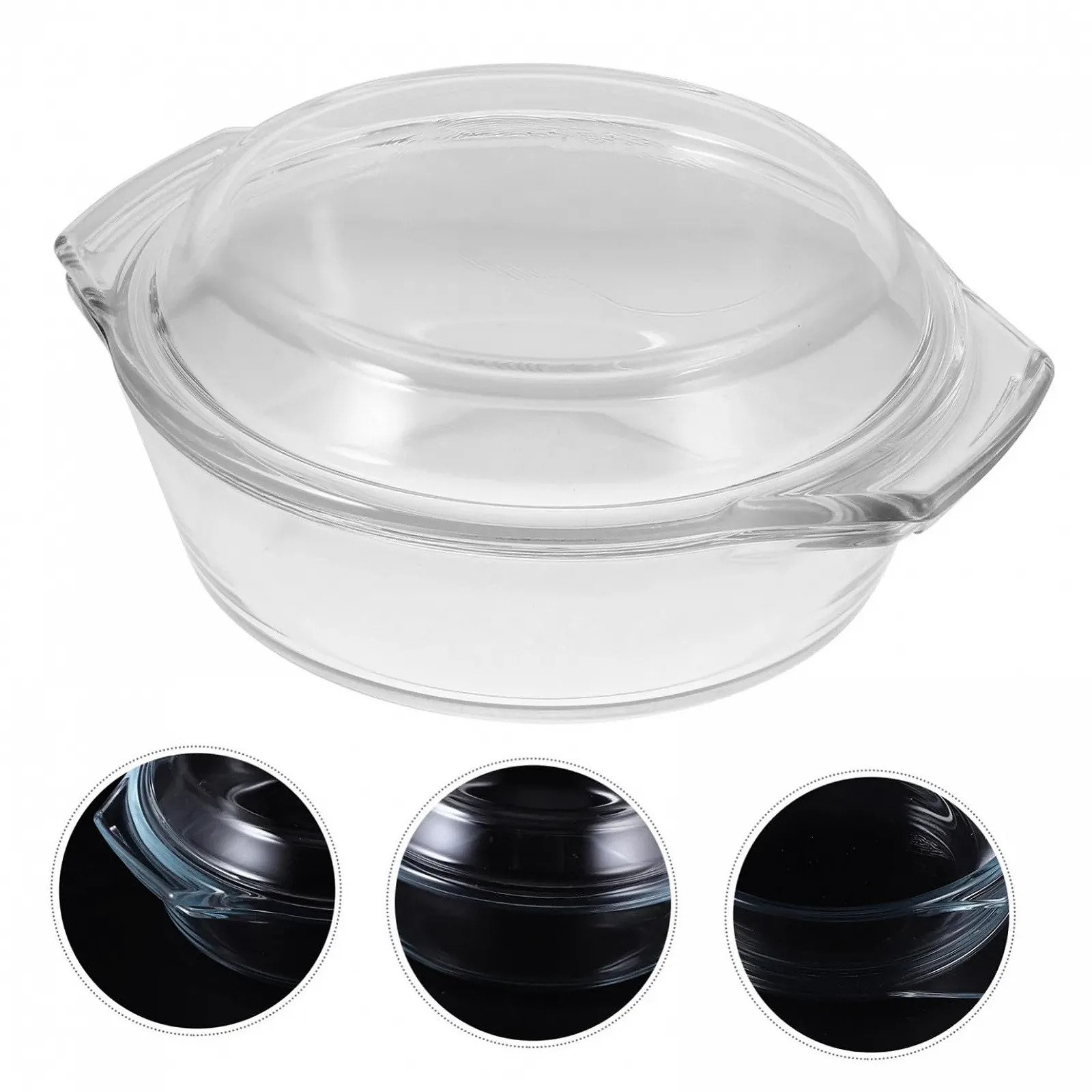 Форма для запекания VILLCASE термостойкое стекло круглая с крышкой, фото №3