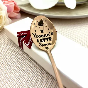 Ложка для латте Персонализированная, Нержавеющая сталь, с гравировкой имени и дизайна капучино - Фото 1