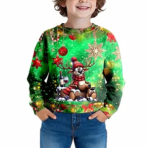 Рождественский свитер для детей мальчиков и девочек - Рождественский свитшот с динозавром, оленем и Сантой - Забавный праздничный свитер в подарок - Фото 1