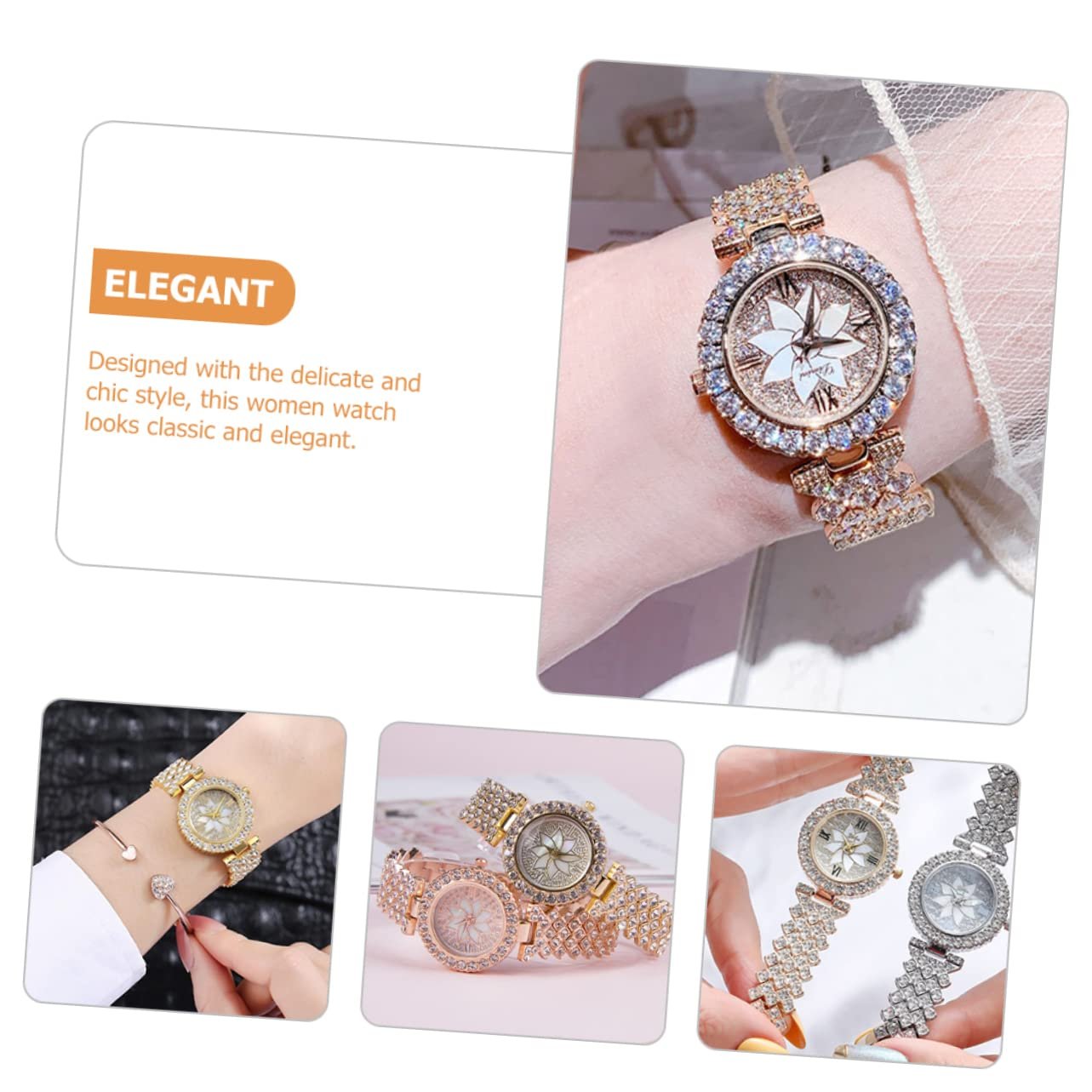 Кварцевые часы OATIPHO Diamond Женские Серебряные Часы Золотые Часы Золотые Часы со сверкающими акцентами и стразами, фото №2