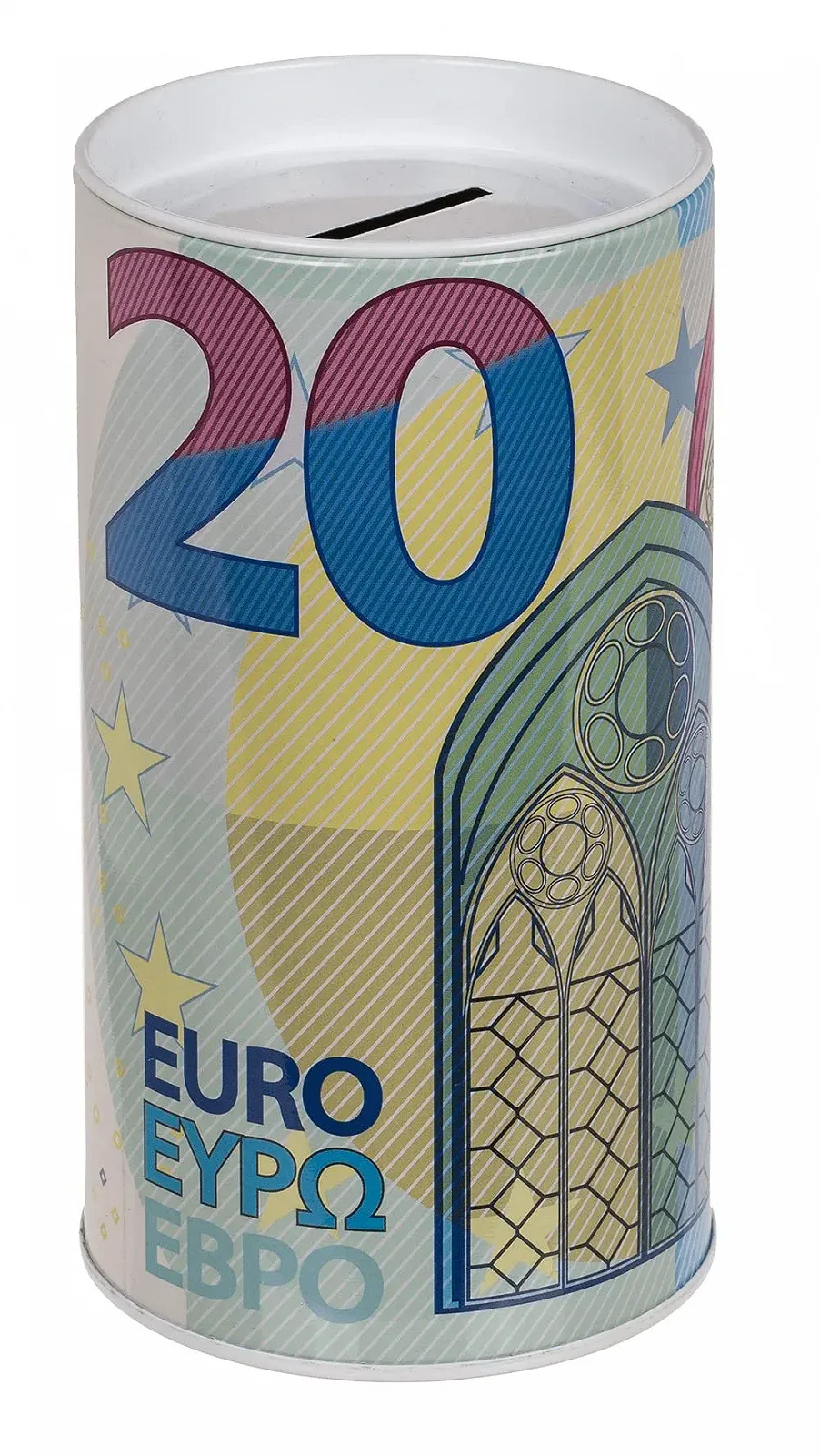 Копилка Металлическая с крышкой 20 Евро Цилиндрическая, фото №1