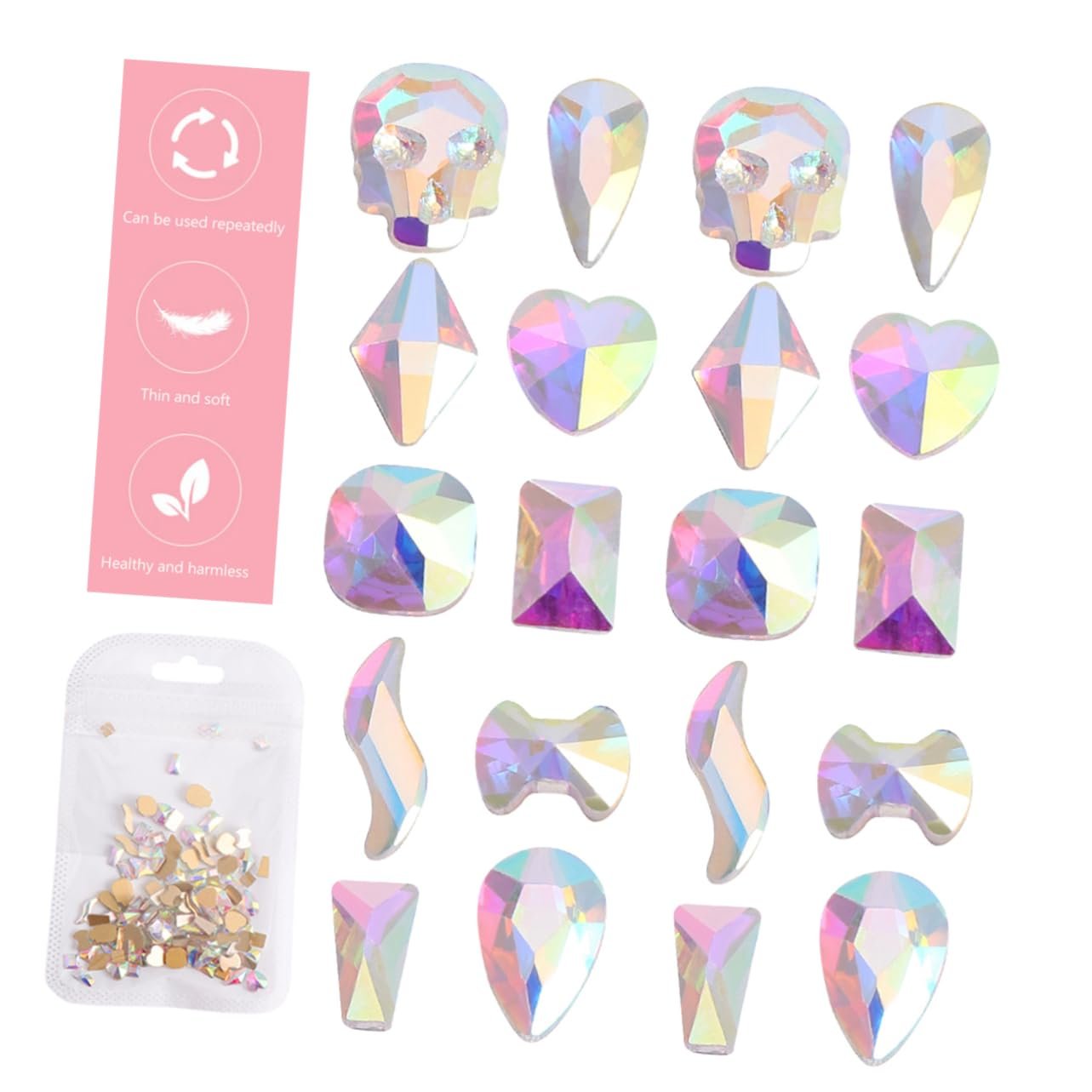 Стрази Плоскі WOONEKY Змішані форми для дизайну нігтів, 100 шт., фото №2 Стрази Плоскі WOONEKY Змішані форми для дизайну нігтів, 100 шт., фото №2
