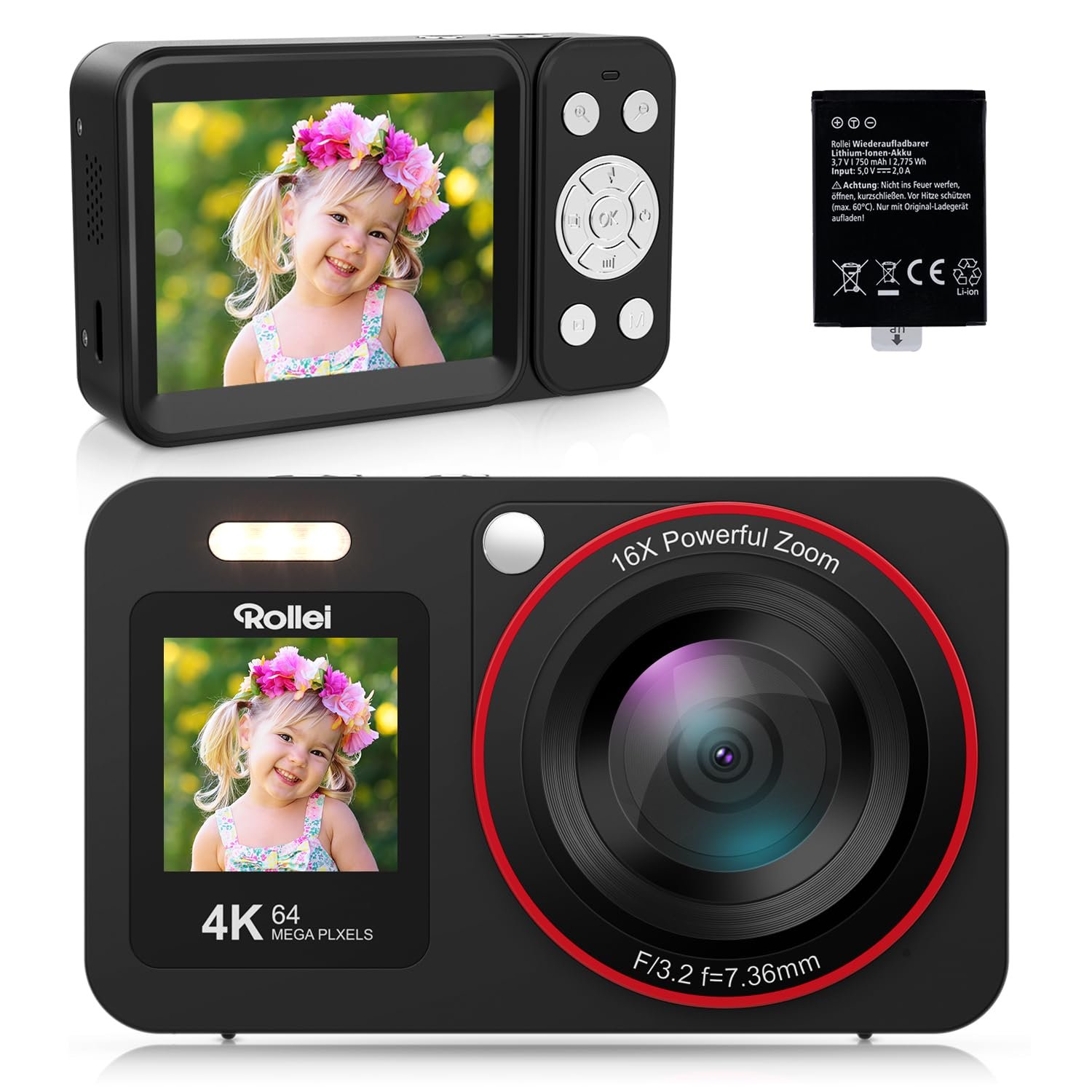 Цифровая Камера Rollei Compactline 64 Dual Screen 64MP 4K с Двойным Дисплеем, Черная, фото №1