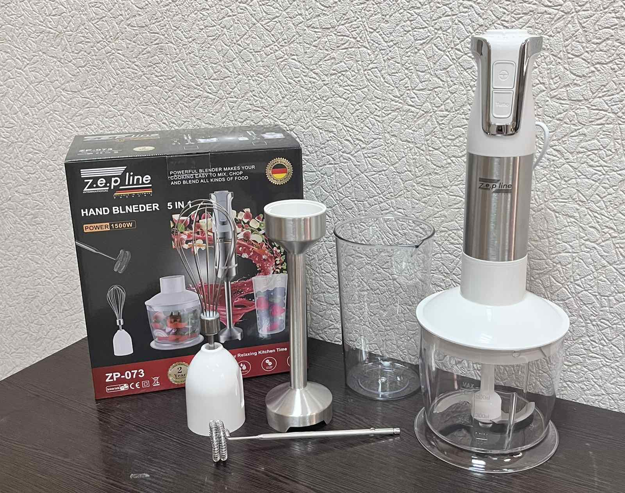 Мощный погружной блендер измельчитель 5в1 Zepline ZP-073 1500ВТ Белый, фото №4