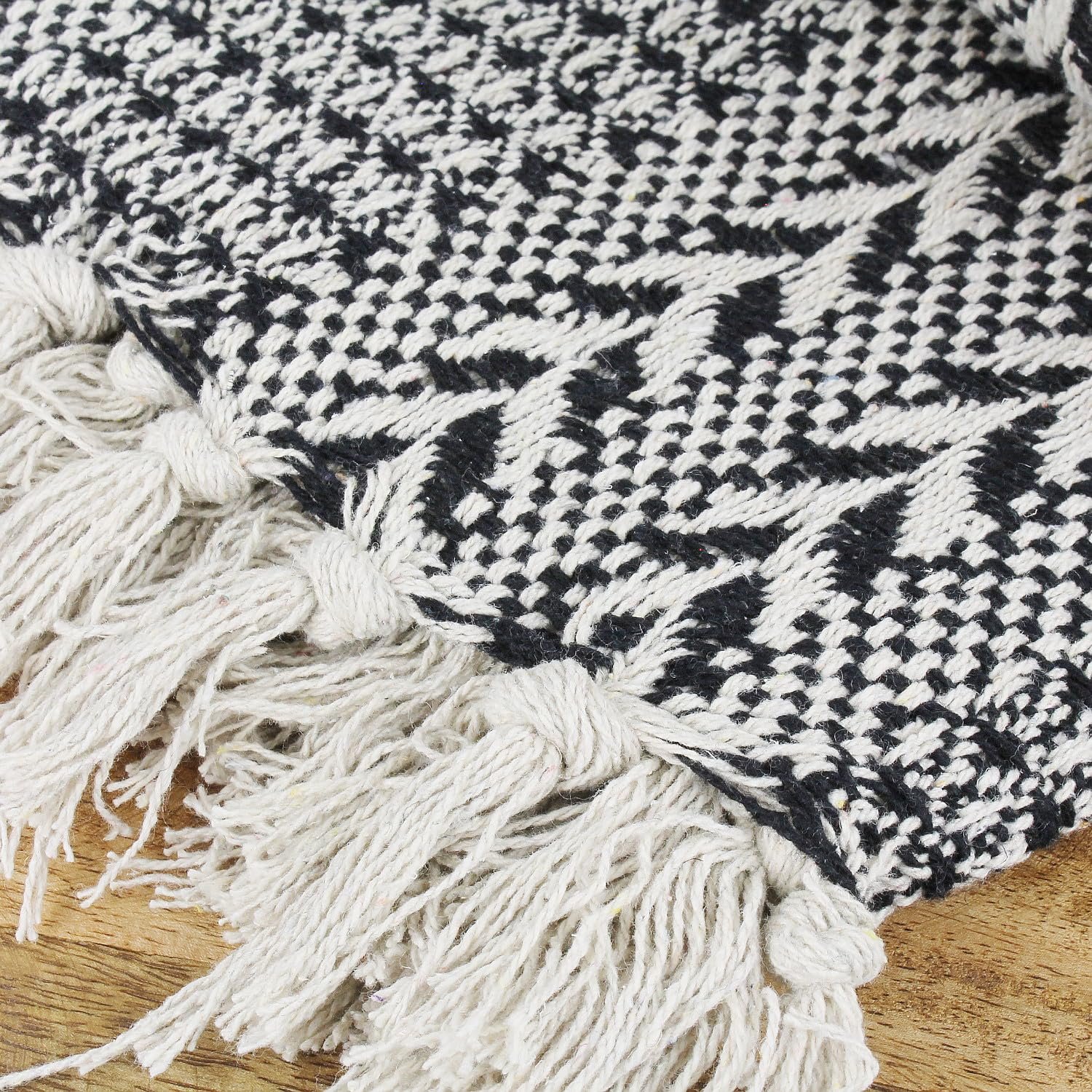 Плед Macosa SA85198 М'який Чорний Бежевий з візерунком 100% Бавовна 150 x 125 см з бахромою, фото №3