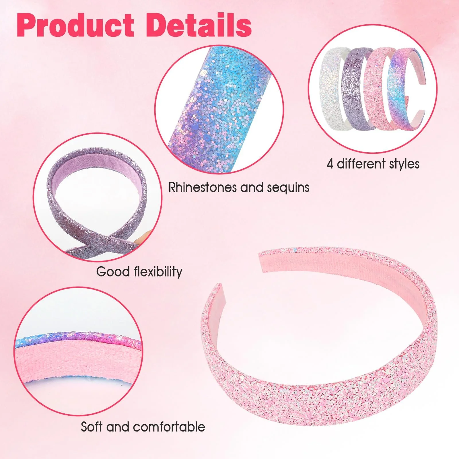 Набір блискучих обручів для волосся для дівчат (4 шт.), фото №2