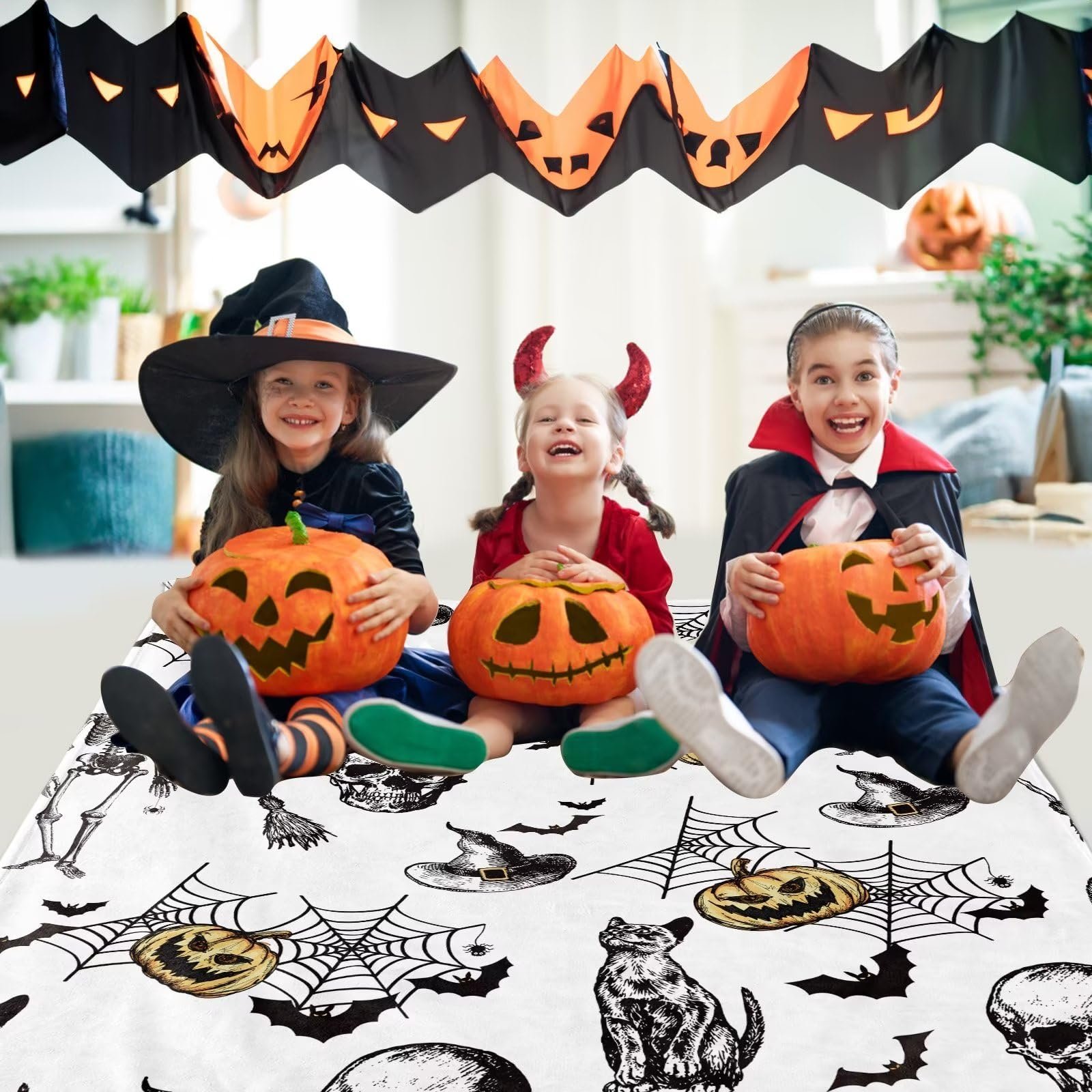 Покривало KEPMOV Halloween, фланелева, з принтом черепа, відьми, павутини, гарбуза, 130 x 150 см, фото №5 Покривало KEPMOV Halloween, фланелева, з принтом черепа, відьми, павутини, гарбуза, 130 x 150 см, фото №5