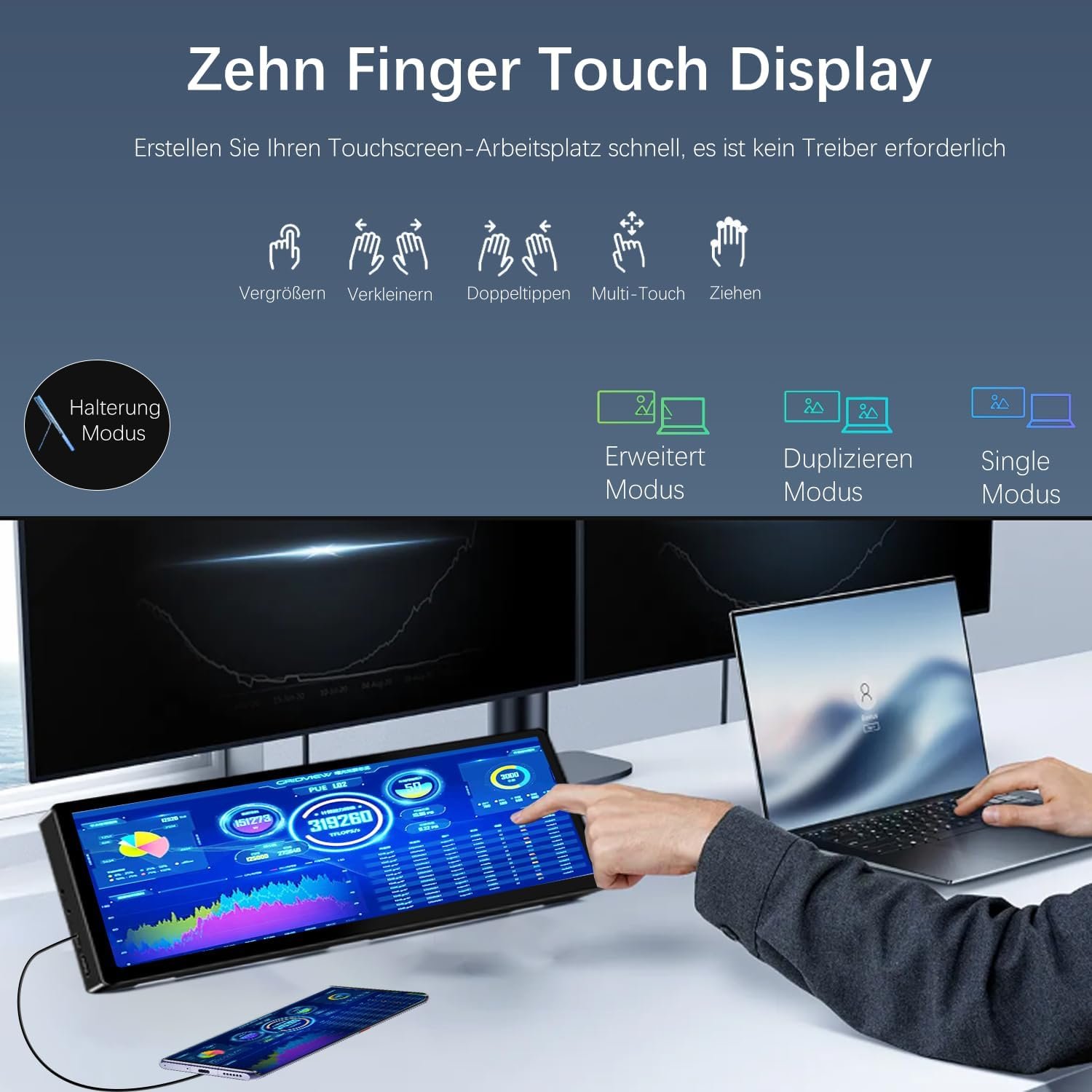 Монитор портативный 10.3" Ulrhzar HD-103 Full HD IPS 60 Гц, фото №3 Монитор портативный 10.3" Ulrhzar HD-103 Full HD IPS 60 Гц, фото №3