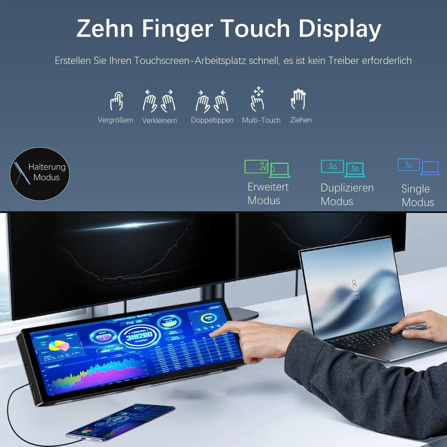 Монитор портативный 10.3" Ulrhzar HD-103 Full HD IPS 60 Гц, фото №3