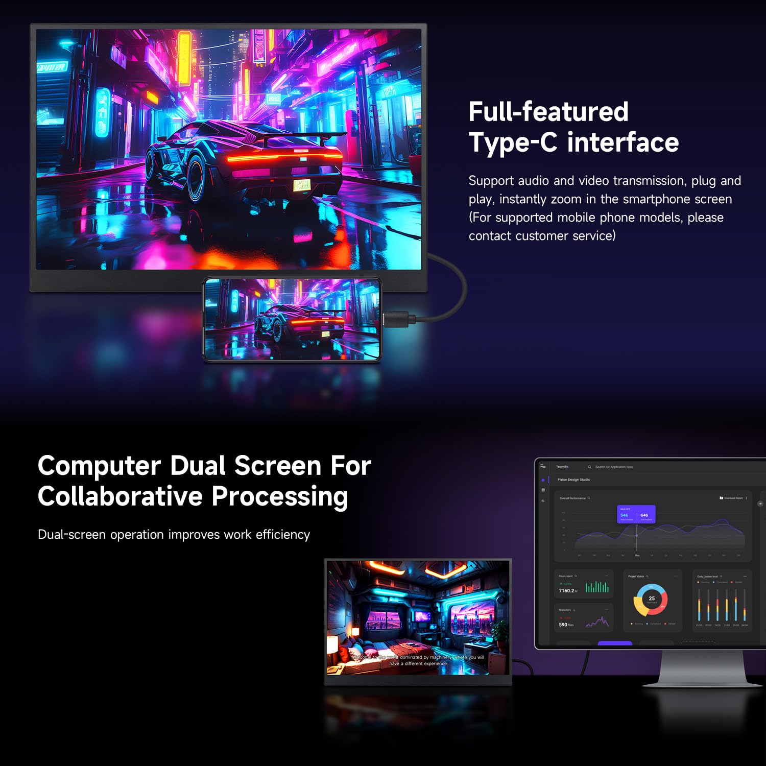 Монітор LUCKFOX Портативний 14 дюймів, фото №5