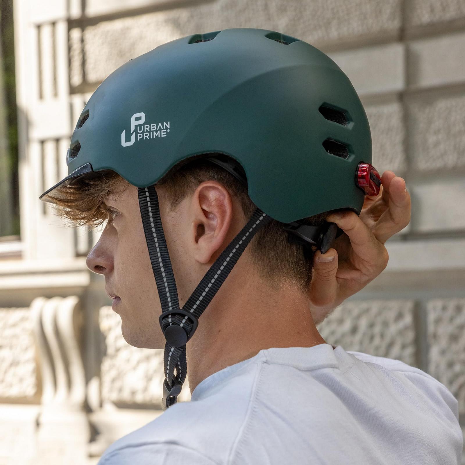 Шолом Urban Prime Міський Унісекс Дорослий Захисний з переднім і заднім ліхтарем, козирком, для E-Bike, електросамоката, Зелений, 58-61 см, фото №8
