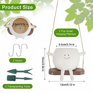 Підвісні кашпо WRENYZK Swing Face на гойдалці, набір 2 шт., з гачками та інструментами для пересадки synthetic.ua - Фото 1