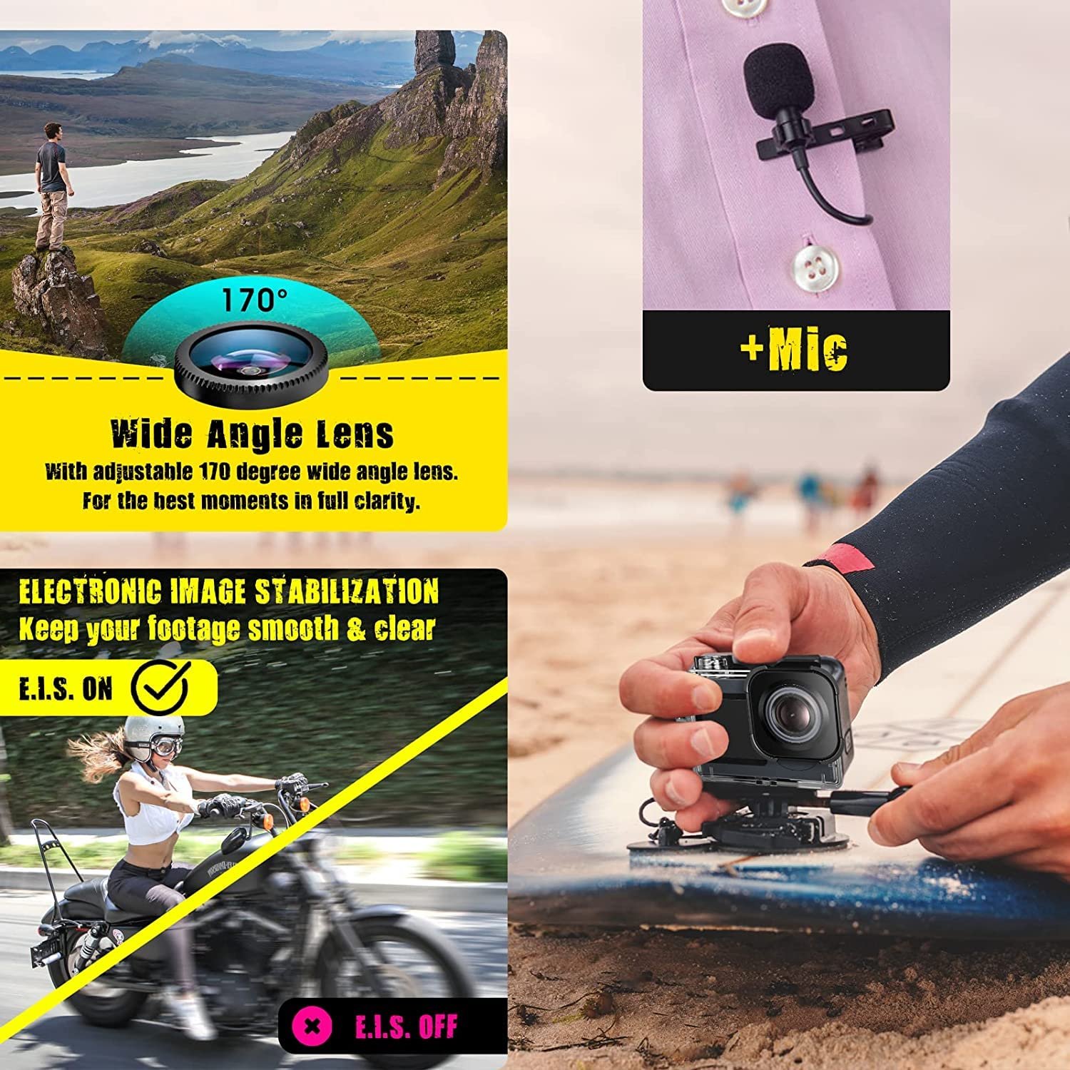 Экшн-камера Icefox 4K Ultra HD 20MP Водонепроницаемая 40м 170° Сверхширокий угол WiFi Камкордер Стабилизация изображения Ice Dual 1350 mAh Батарея, фото №3