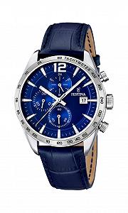 Чоловічий годинник Хронограф Festina F16760/3 XL Кварцовий Шкіра, сріблястий/синій, Спортивний - Фото 1