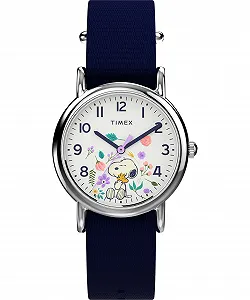 Мужские часы Timex Peanuts 31 мм Синий Тканевый Ремешок Однослойный Белый Циферблат Серебряный Корпус TW2Y30800 - Фото 1