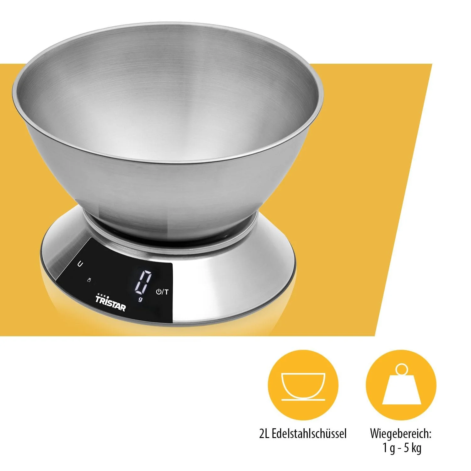 Кухонні ваги Tristar KW-2453 5 kg / 1 g з чашею 2 л LED, фото №6