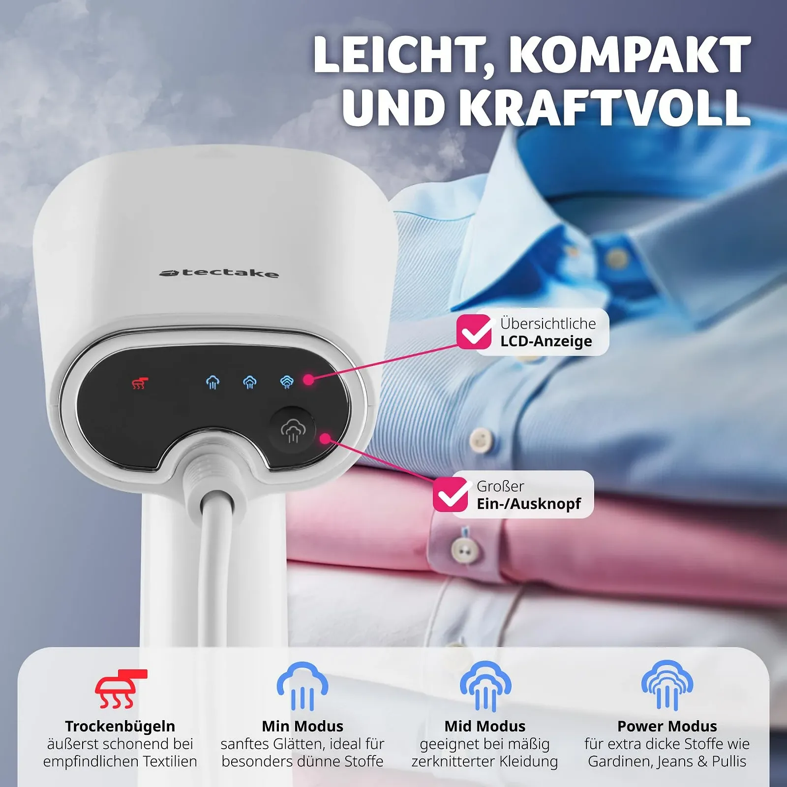 Вертикальний відпарювач tectake® 4 режими 370 мл, фото №3