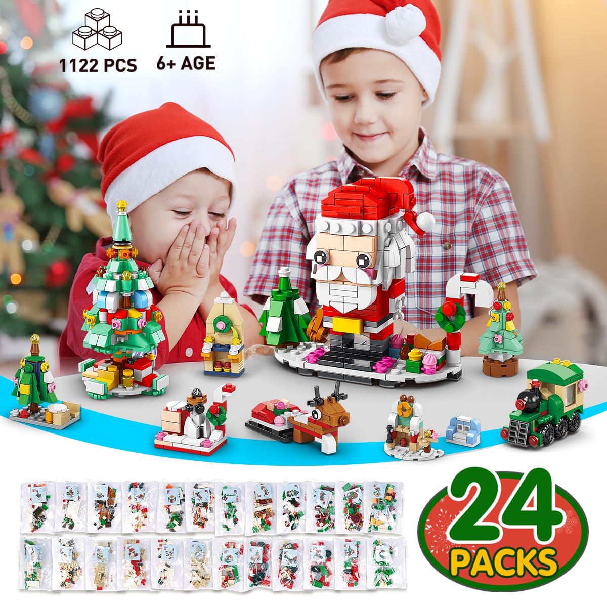 Конструктор CUBIMANA 24 Pack Christmas Building Kits з LED світлом 1122-Piece, фото №2