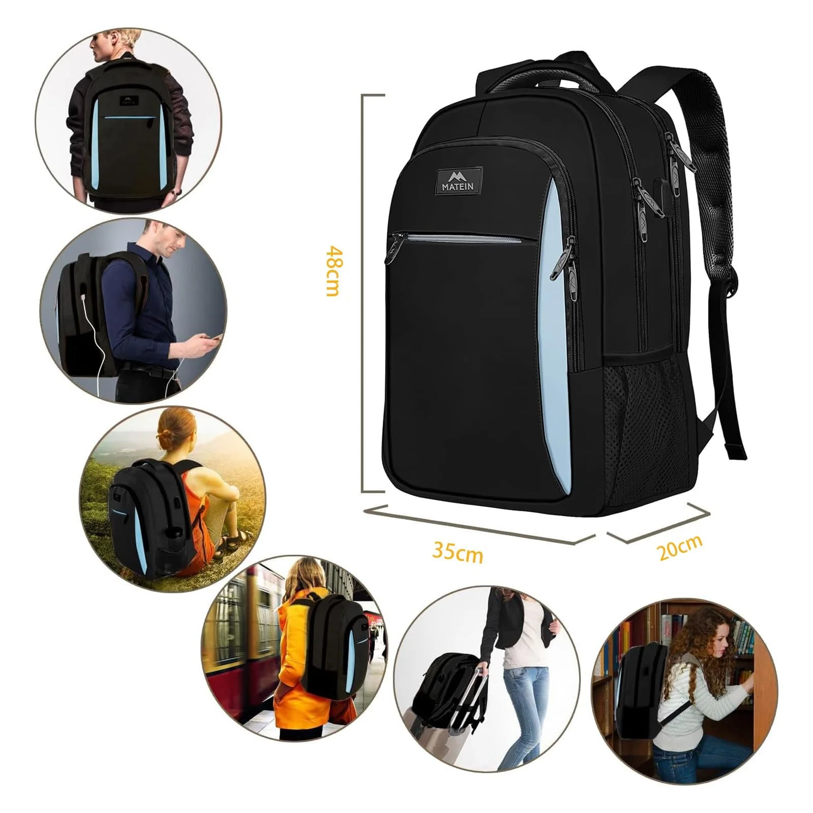 Рюкзак для ноутбука MATEIN Business 17.3 дюйма с USB Blue Black, фото №3 Рюкзак для ноутбука MATEIN Business 17.3 дюйма с USB Blue Black, фото №3