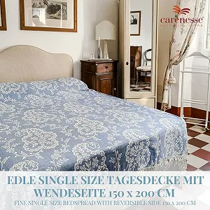 Покрывало жаккардовое Carenesse Односпальное Пейсли 150 x 200 см Синее synthetic.ua - Фото 1