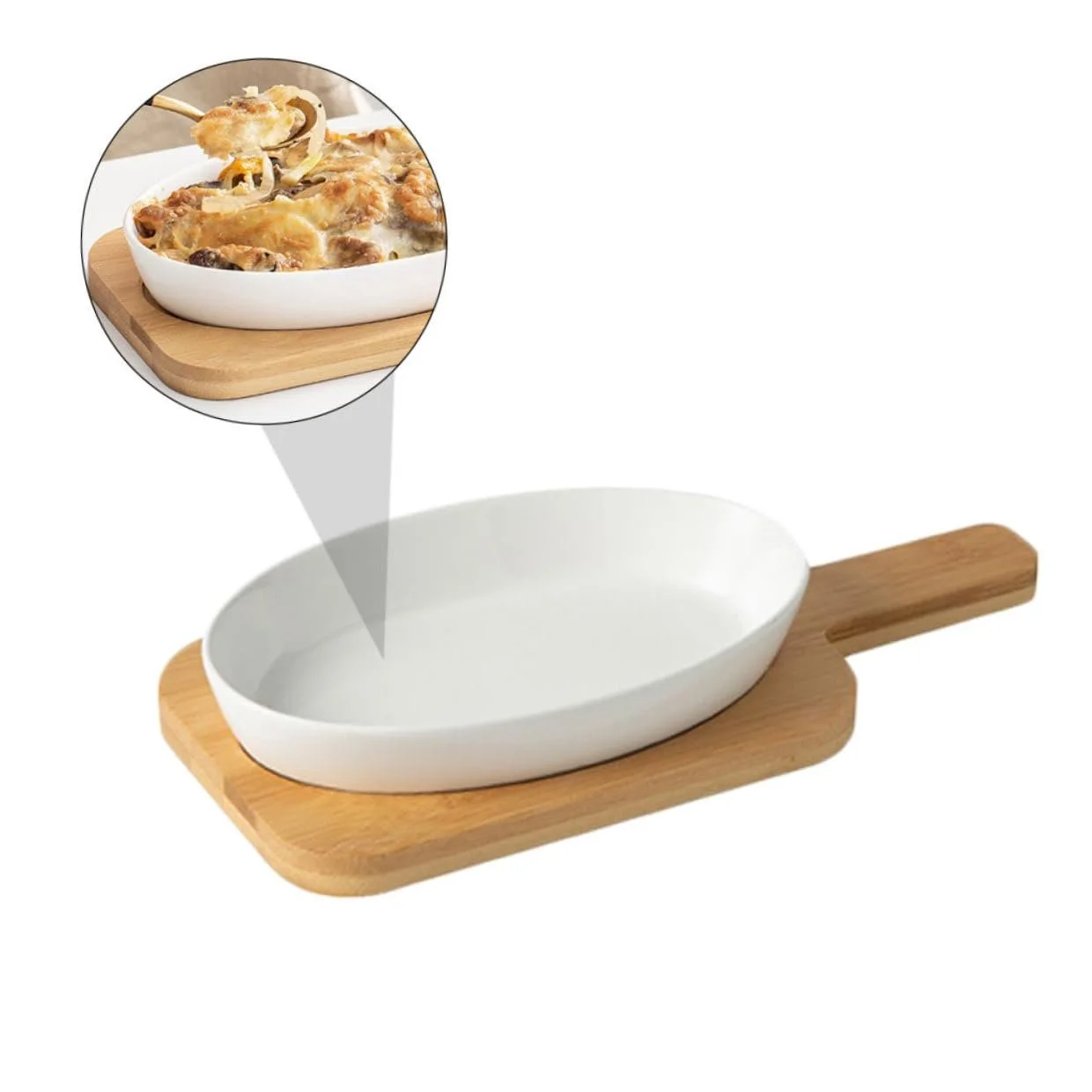 Форма для запікання керамічна овальна з дерев'яною підставкою термостійка антипригарна, фото №9 Форма для запікання керамічна овальна з дерев'яною підставкою термостійка антипригарна, фото №9