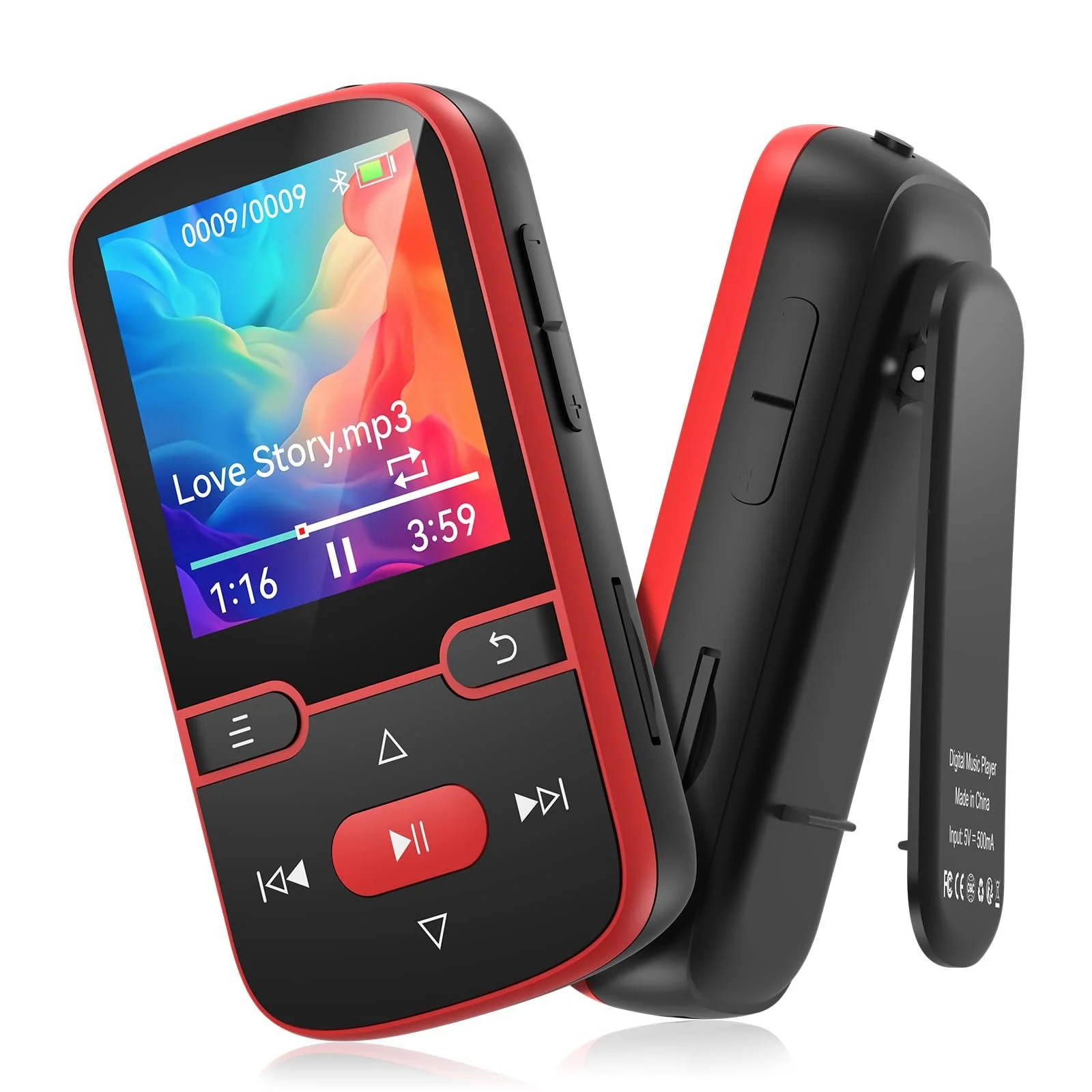 MP3-плеер 64 GB Bluetooth 5.3 с клипсой, детский HiFi спортивный музыкальный плеер, 1.5-дюймовый экран, FM-радио/шагомер/диктофон, вес 28 г, TF-карта до 128G, фото №1