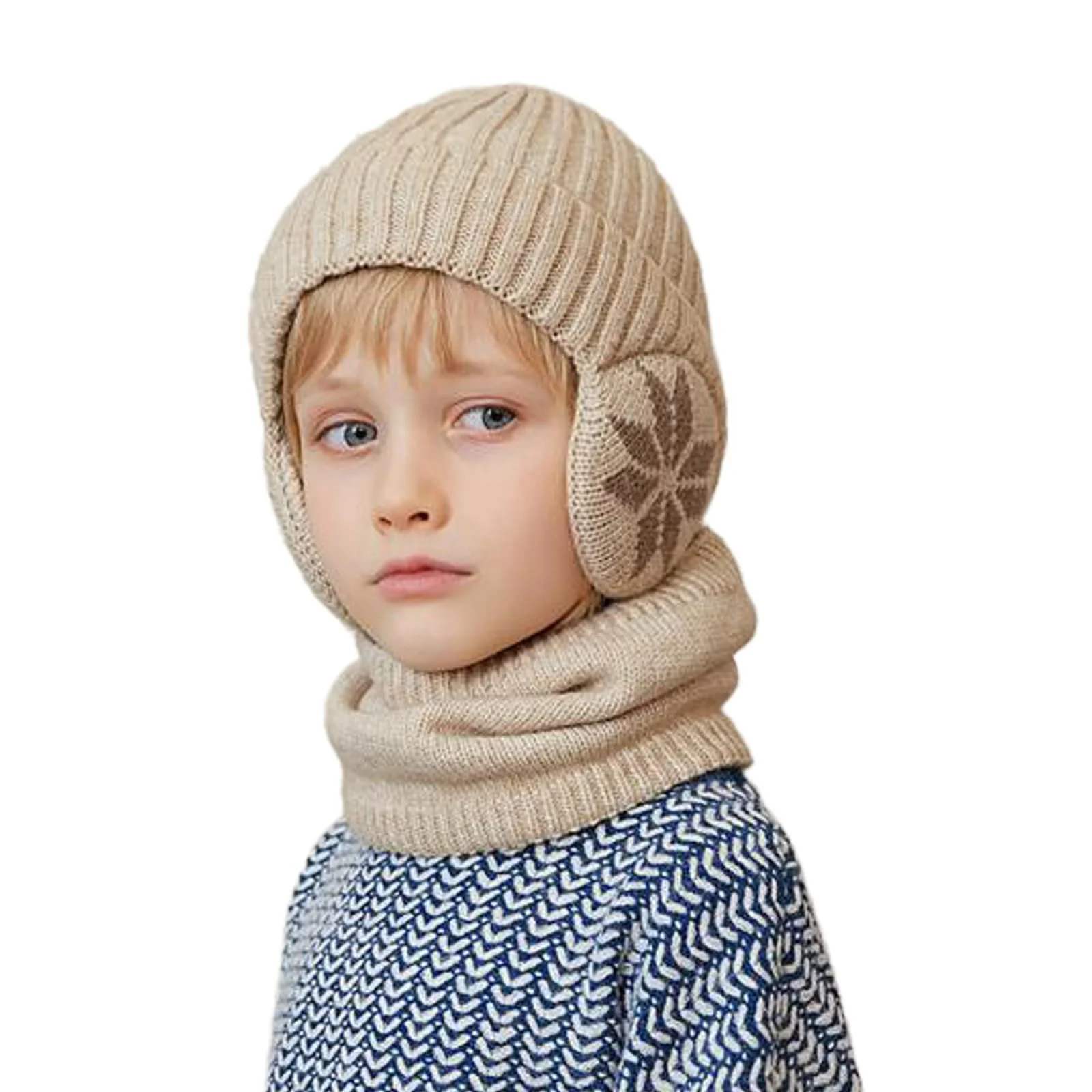 Шапка-ушанка iNelihoo детская зимняя, набор с шарфом, вязаная, с флисовой подкладкой, фото №1 Шапка-ушанка iNelihoo детская зимняя, набор с шарфом, вязаная, с флисовой подкладкой, фото №1