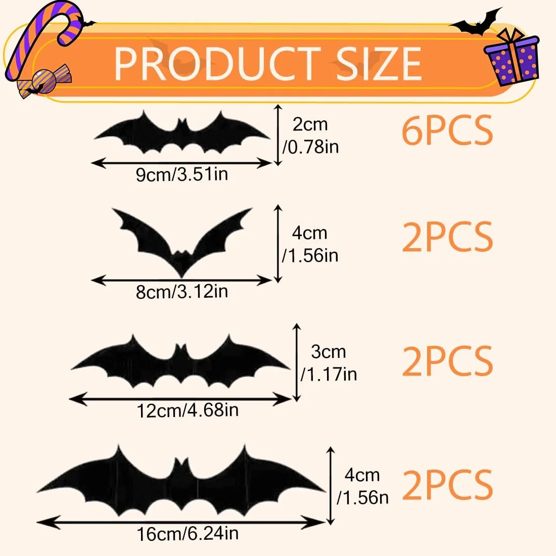 Наклейки на стіну Quesuc Halloween Bat 3D 12 шт. Black, фото №2 Наклейки на стіну Quesuc Halloween Bat 3D 12 шт. Black, фото №2