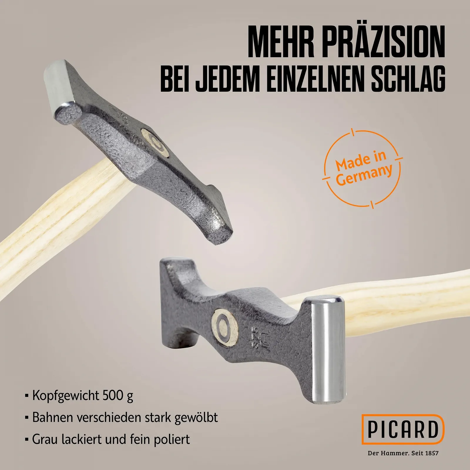 Пазовый молоток Picard 0017501-0500 500 г ясень Коричневый/Серебристый, фото №3 Пазовый молоток Picard 0017501-0500 500 г ясень Коричневый/Серебристый, фото №3