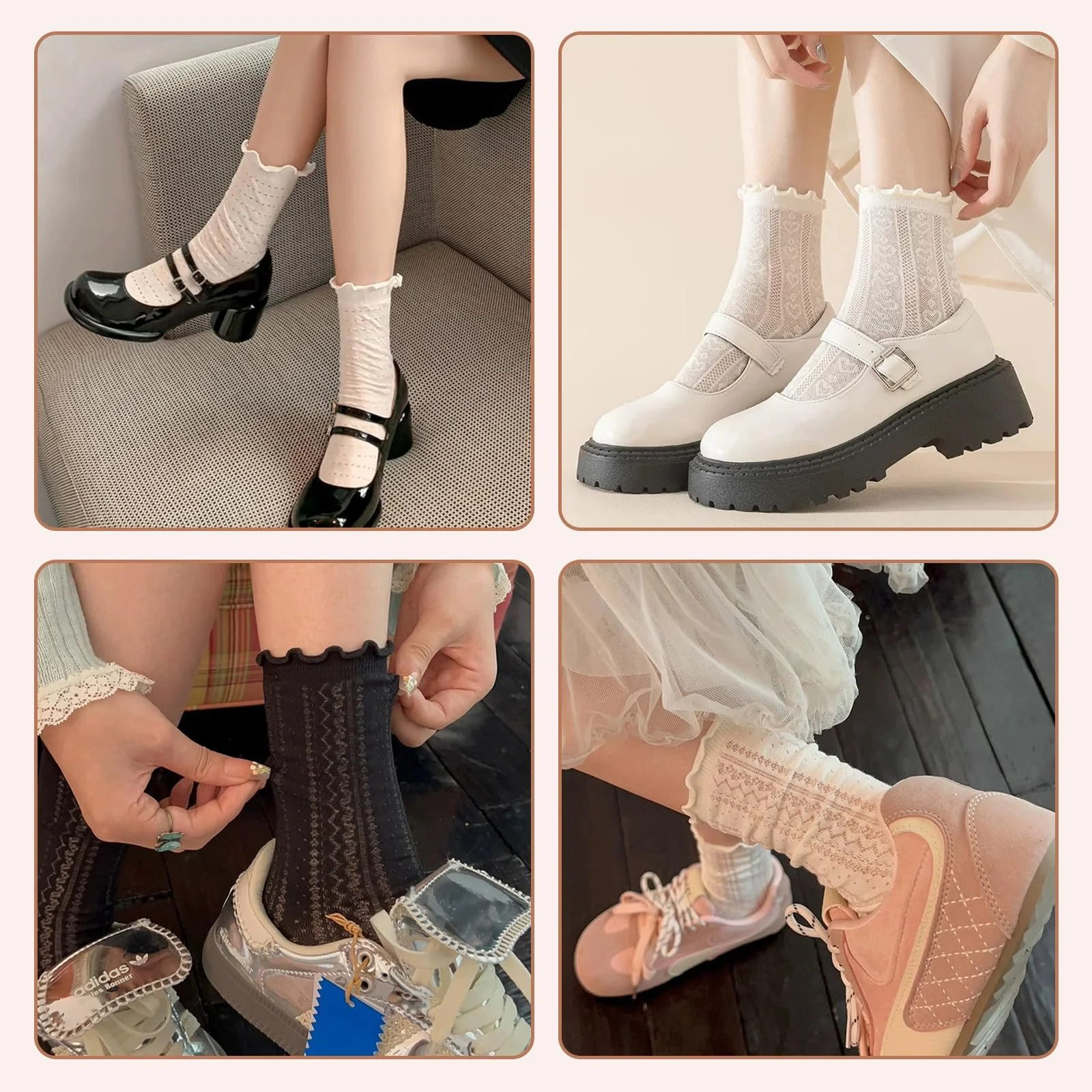 Носки с рюшами (8 пар) Женские Черно-белые, фото №7 Носки с рюшами (8 пар) Женские Черно-белые, фото №7