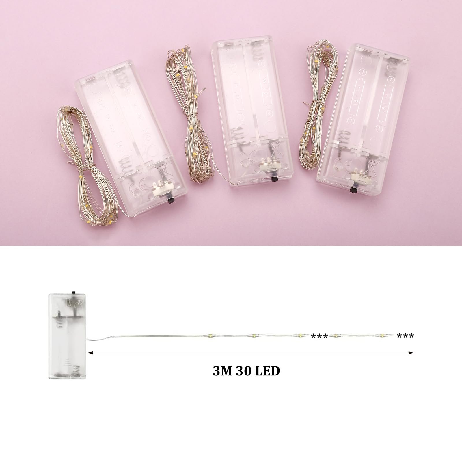 Гірлянда ENLACE, 3 шт., світлодіодна, на батарейках, 3 м, 30 LED, з мідного дроту, теплий білий, фото №2