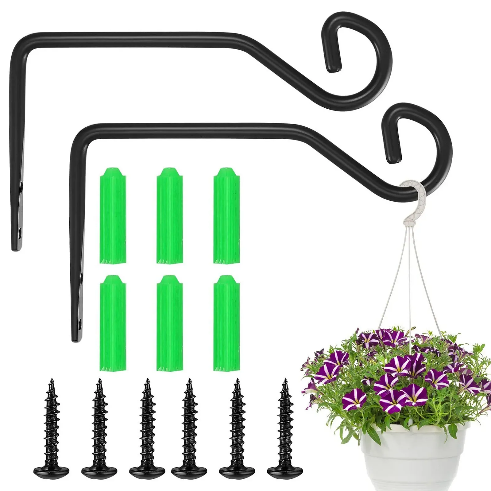 Тримач для рослин Набір з 2 предметів Настінний Металевий Чорний, фото №1 Тримач для рослин Набір з 2 предметів Настінний Металевий Чорний, фото №1