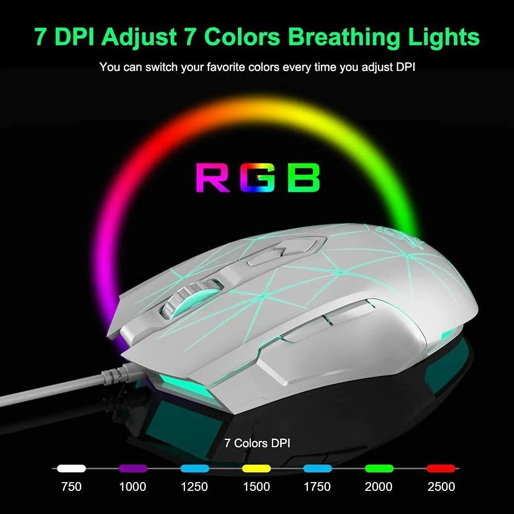 Проводная игровая мышь RGB, 7 кнопок, 2500 DPI, эргономичная светодиодная подсветка, USB, для геймеров, компьютер, ноутбук, ПК, для Windows, Mac OS, Linux - Star White, фото №5 Проводная игровая мышь RGB, 7 кнопок, 2500 DPI, эргономичная светодиодная подсветка, USB, для геймеров, компьютер, ноутбук, ПК, для Windows, Mac OS, Linux - Star White, фото №5