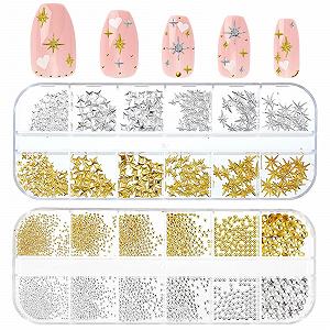 Украшения для ногтей Набор 2200 шт. Звезда Золото Серебро Металл - Фото 1