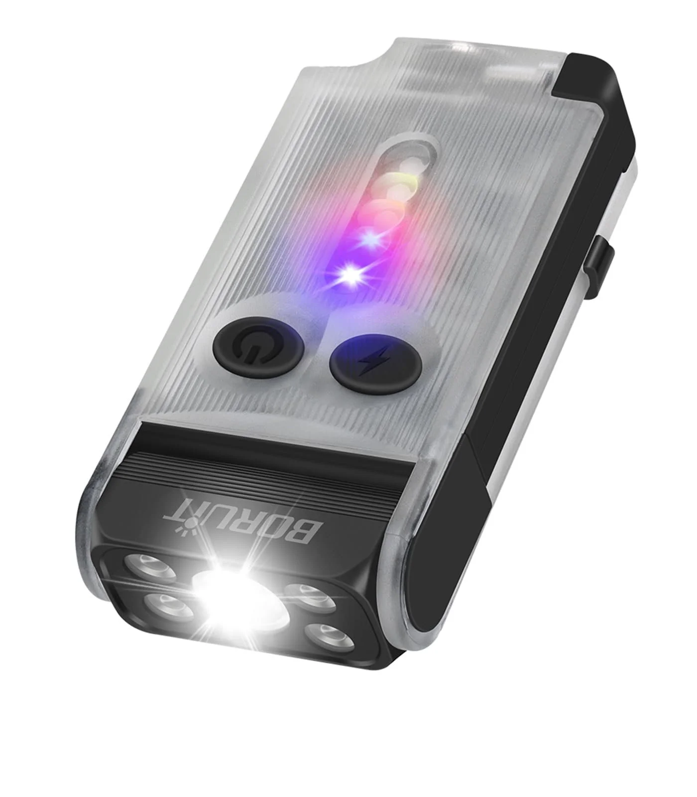 Ліхтар BORUIT V30 LED Перезаряджуваний з УФ та Червоним Світлом, Міні Ліхтарі Поворотний на 180 градусів, Маленький 120 dB Сигналізація 12 Режимів, 900 Люмен IP65 Водонепроникний A/C-C (Білий), фото №1